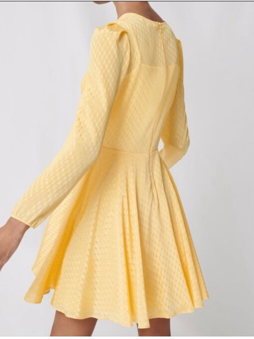 Maje Pale Yellow Textured Fit-and-Flare Long Sleeve Dress